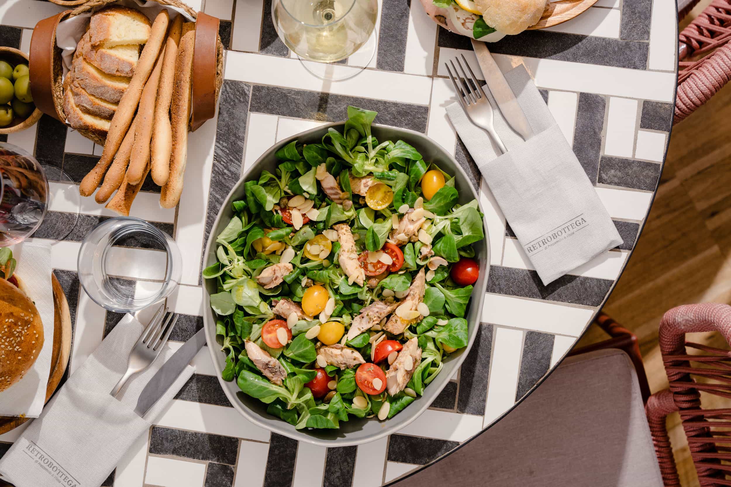 A top down photo of a salad in Retrobottega restaurant
