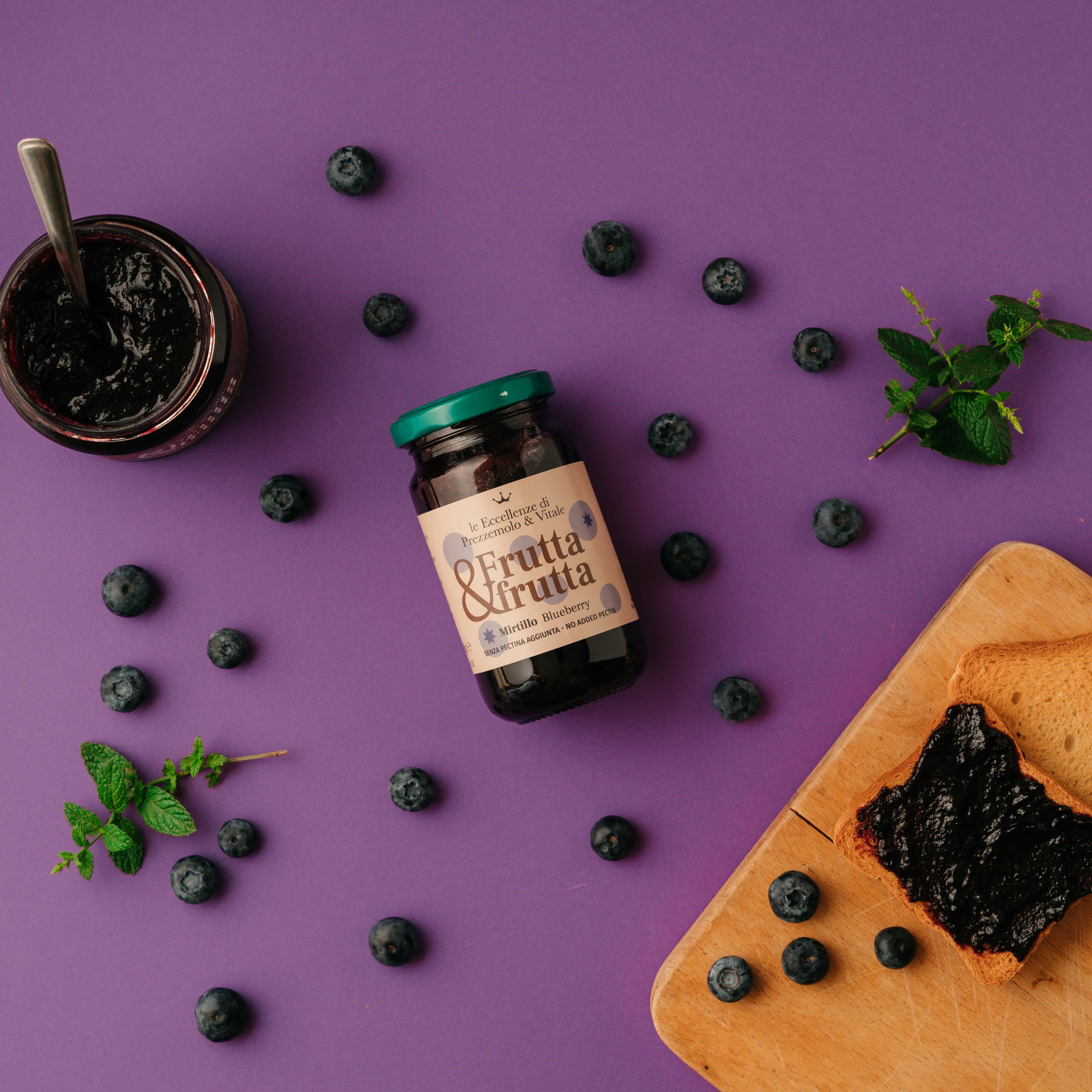 A top down photo of a blueberry jam